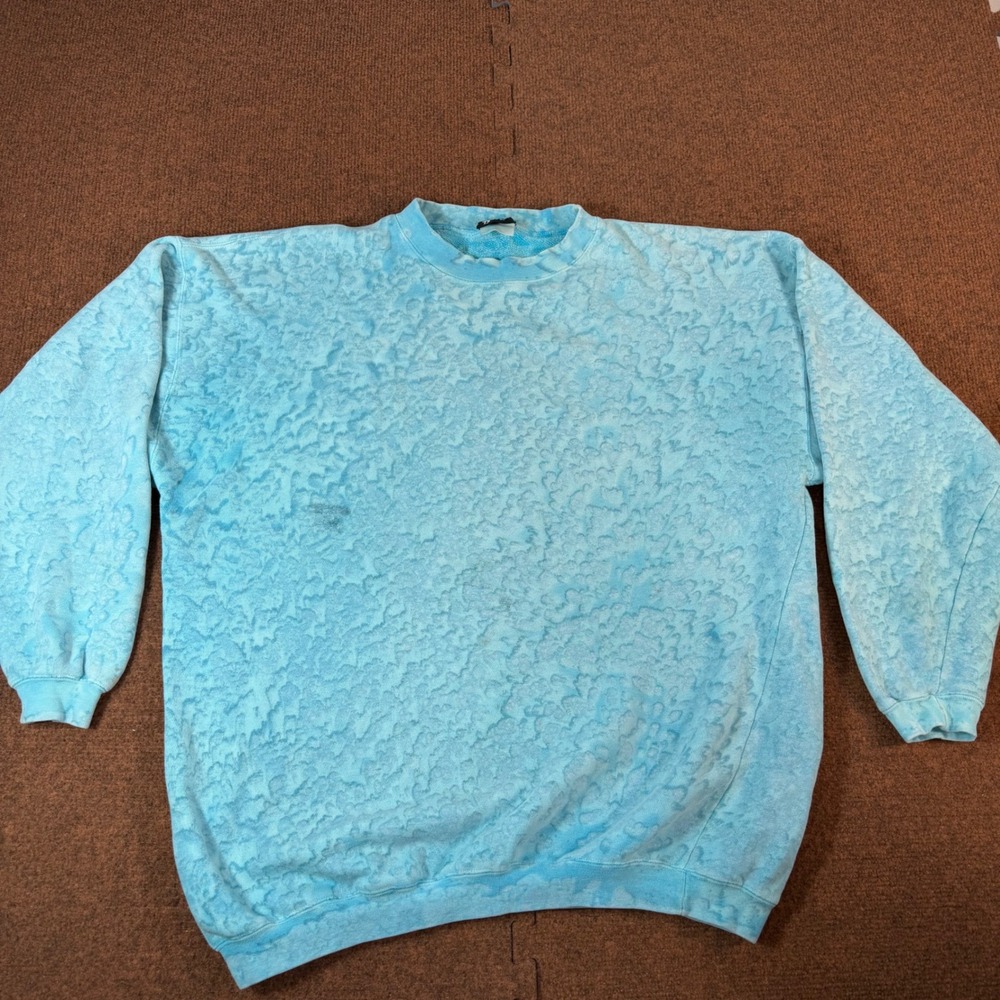 Beach Blvd Sweatshirt Mens Large Blue Acid Wash Textured Crewneck Retro 90s Surf